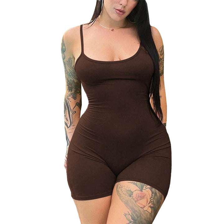 Kvinnor Bodycon Jumpsuit med Djup Halsringning och Spaghettiremmar Mirla-Eva Jonsson