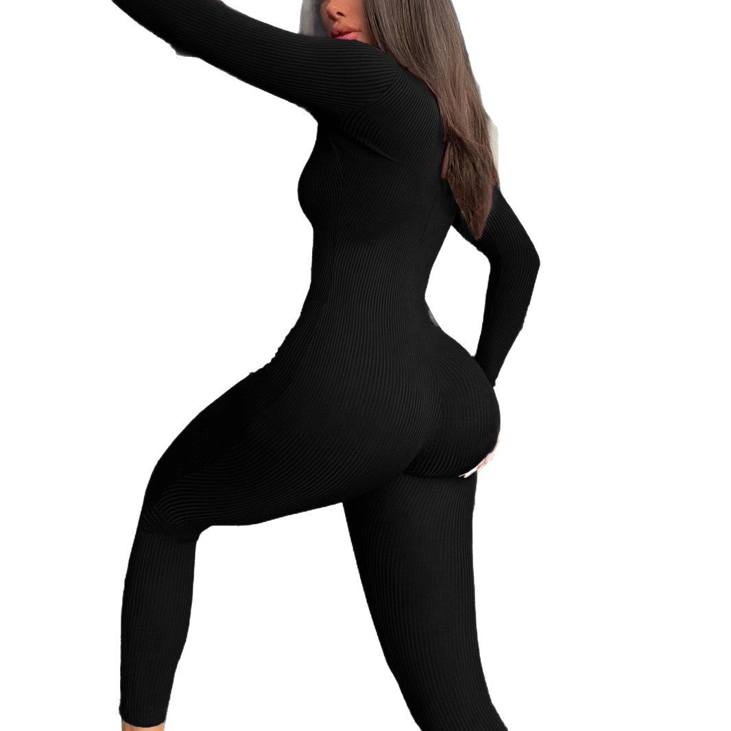 Kvinnor Bodycon Jumpsuit med Djup Halsringning och Texturerad Design Eva Jonsson-Eva Jonsson