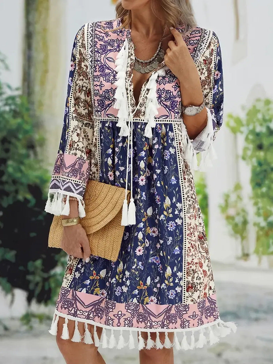 Kvinnor Boho-inspirerad tunika-klänning med eleganta fransar Eva Jonsson-Eva Jonsson