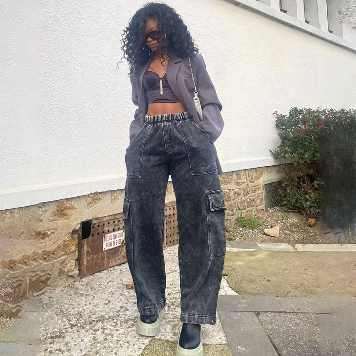 Kvinnor Casual Cargo Jeans med Vid Klipp Mirla-Eva Jonsson