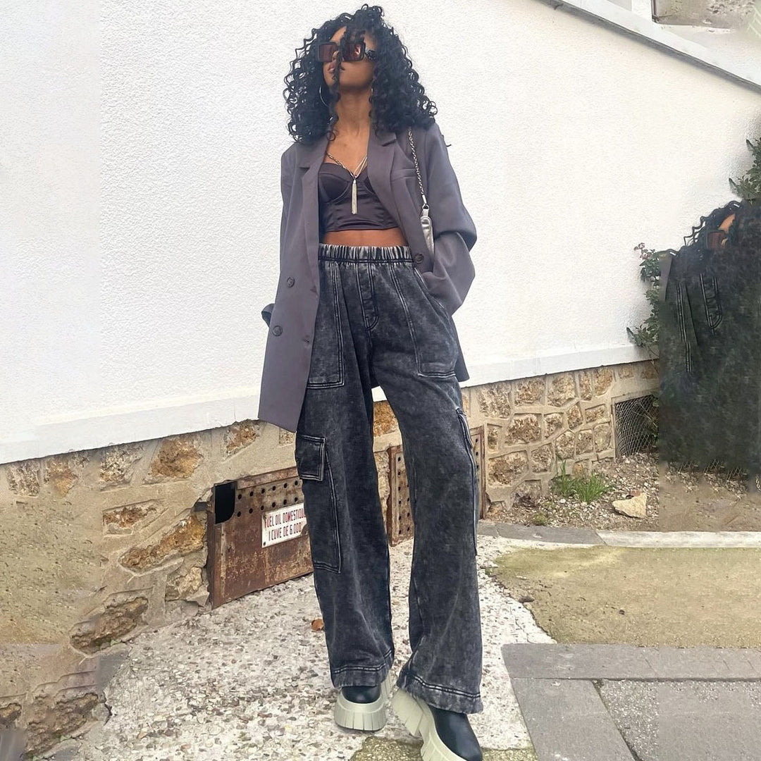 Kvinnor Casual Cargo Jeans med Vid Klipp Mirla-Eva Jonsson