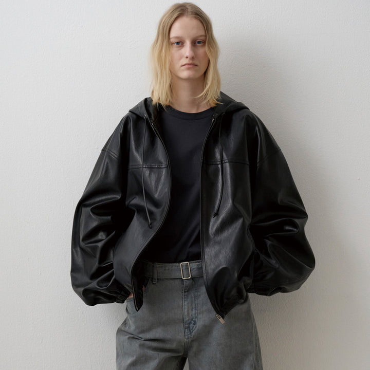 Kvinnor Casual Faux Läderjacka med Huva Mirla-Eva Jonsson
