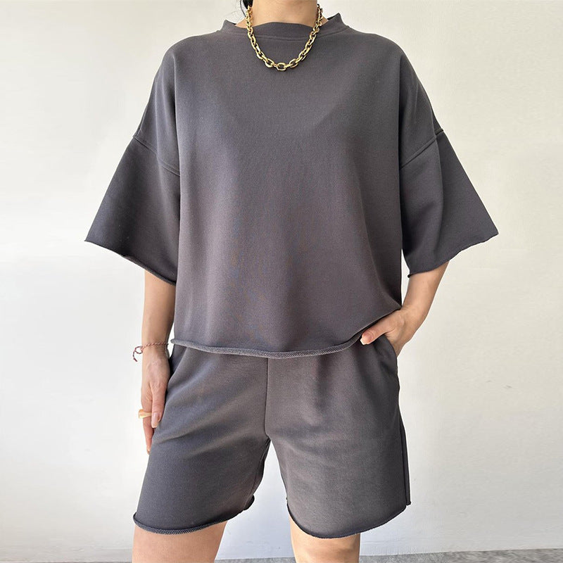Kvinnor Casual Oversized Fritidsset med Kortärmad Topp och Lösa Shortsen Mirla-Eva Jonsson