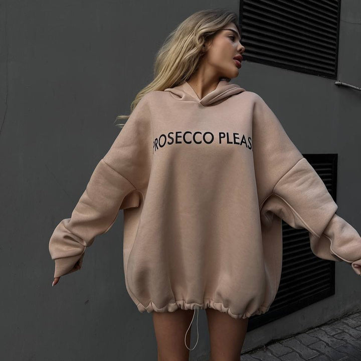 Kvinnor Casual Oversized Hoodie med Dragsko och Ribbad Manschett Mirla-Eva Jonsson