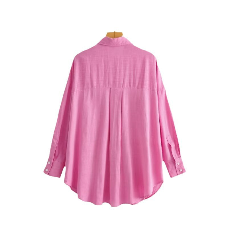 Kvinnor Casual Oversized Skjorta Blus med Bröstficka och Subtil Struktur Mirla-Eva Jonsson