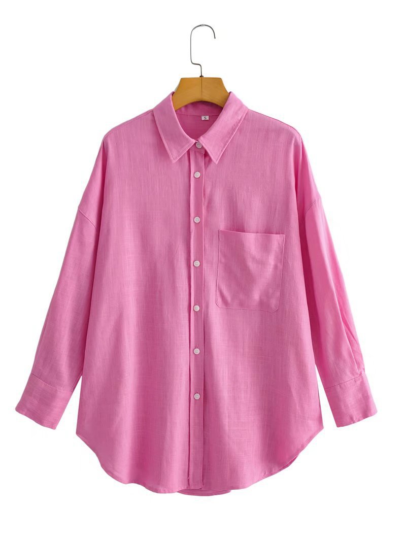 Kvinnor Casual Oversized Skjorta Blus med Bröstficka och Subtil Struktur Mirla-Eva Jonsson