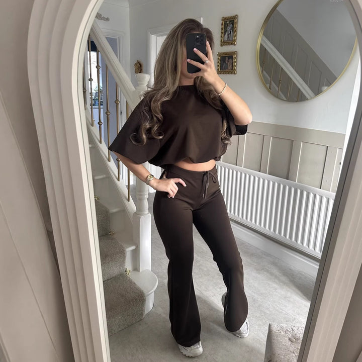 Kvinnor Casual Stickad Lounge Set med Löst Passform och Eleganta Detaljer-Eva Jonsson