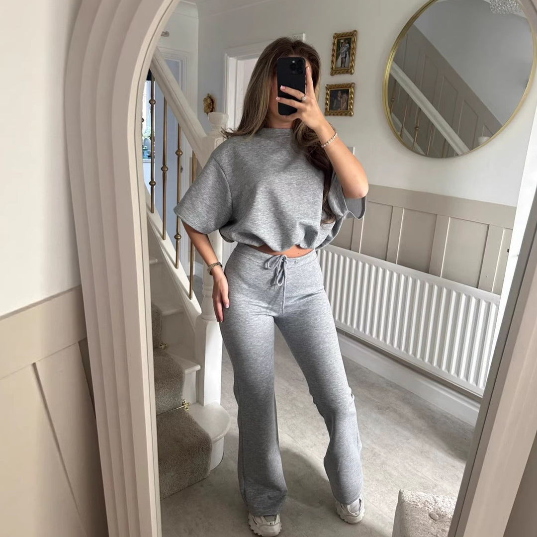Kvinnor Casual Stickad Lounge Set med Löst Passform och Eleganta Detaljer-Eva Jonsson