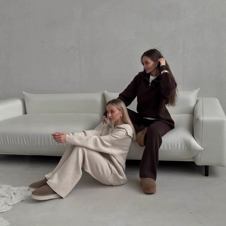 Kvinnor Casual Sweatshirt och Joggingbyxor Set med Dragkedja och Bekväm Midja Mirla-Eva Jonsson