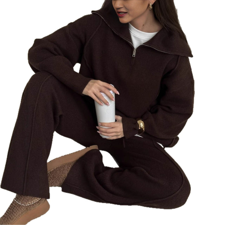 Kvinnor Casual Sweatshirt och Joggingbyxor Set med Dragkedja och Bekväm Midja Mirla-Eva Jonsson