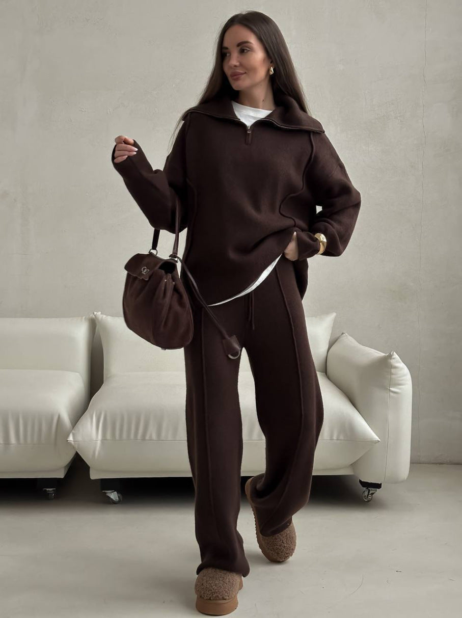 Kvinnor Casual Sweatshirt och Joggingbyxor Set med Dragkedja och Bekväm Midja Mirla-Eva Jonsson