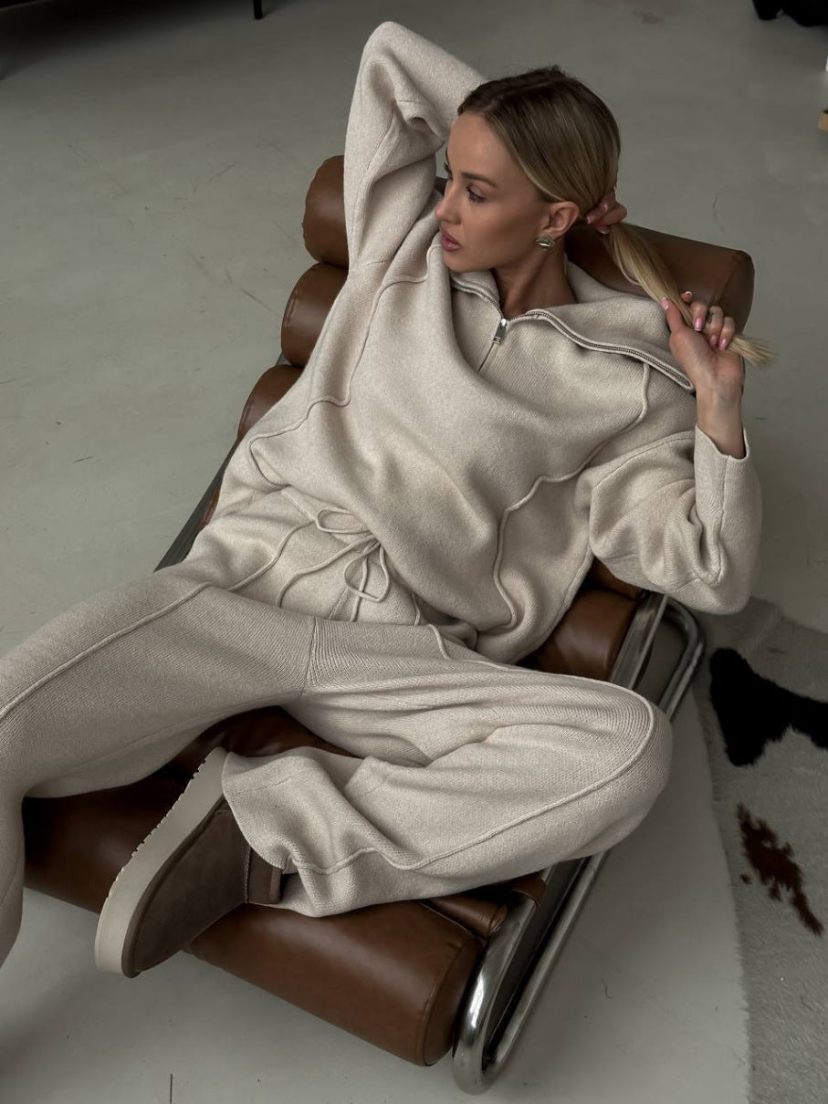 Kvinnor Casual Sweatshirt och Joggingbyxor Set med Dragkedja och Bekväm Midja Mirla-Eva Jonsson
