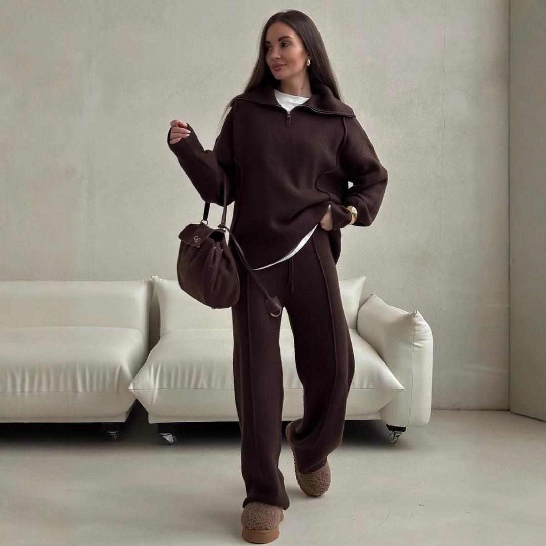 Kvinnor Casual Sweatshirt och Joggingbyxor Set med Dragkedja och Bekväm Midja Mirla-Eva Jonsson