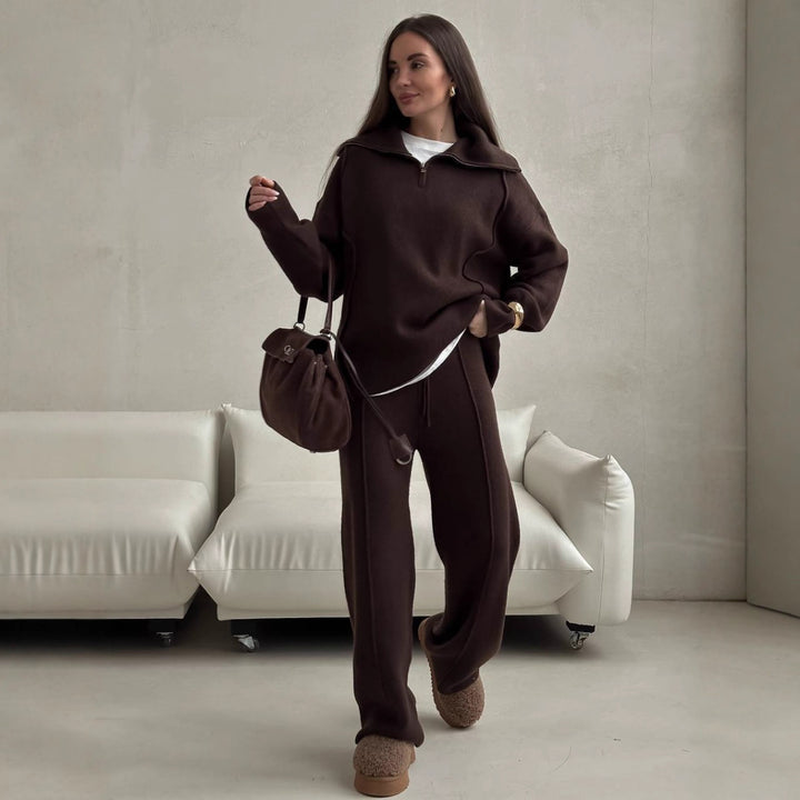 Kvinnor Casual Sweatshirt och Joggingbyxor Set med Dragkedja och Bekväm Midja Mirla-Eva Jonsson