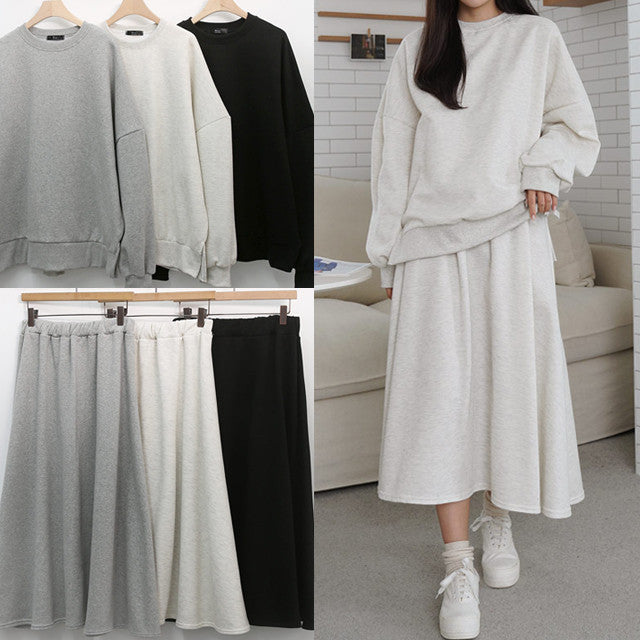 Kvinnor Casual Sweatshirt och Maxi Kjol Set med Praktiska Fickor och Elegant Skärning Mirla-Eva Jonsson