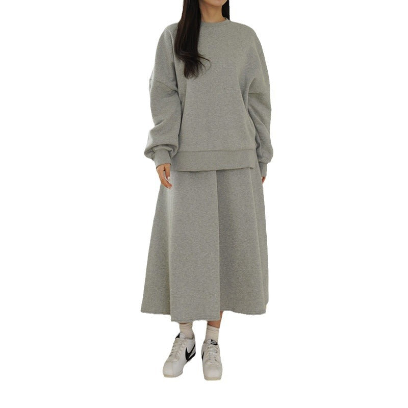 Kvinnor Casual Sweatshirt och Maxi Kjol Set med Praktiska Fickor och Elegant Skärning Mirla-Eva Jonsson