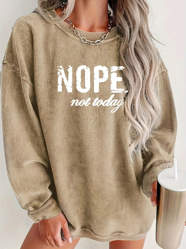 Kvinnor Casual Tröja med Bokstäver och Ribbad Textur Mirla-Eva Jonsson
