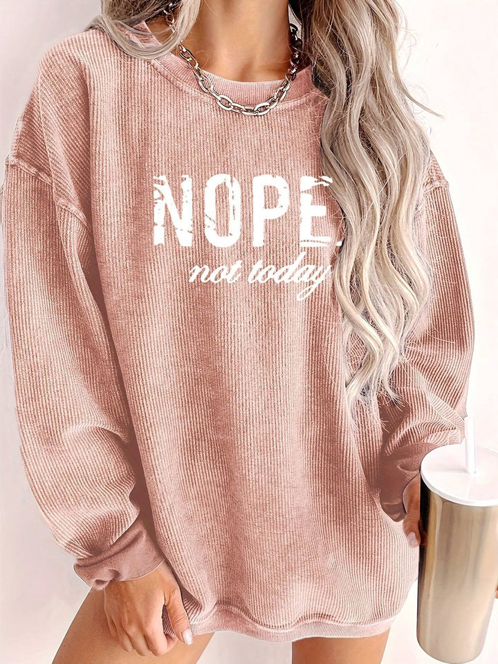 Kvinnor Casual Tröja med Bokstäver och Ribbad Textur Mirla-Eva Jonsson