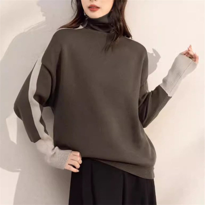 Kvinnor Casual Turtleneck Tröja med Kontrastärmar Mirla-Eva Jonsson