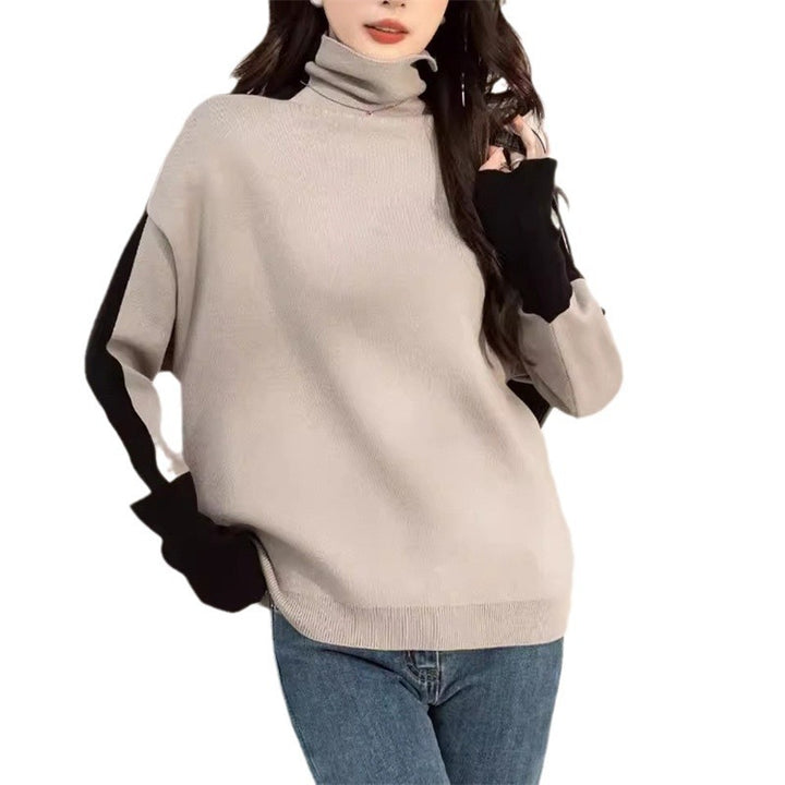 Kvinnor Casual Turtleneck Tröja med Kontrastärmar Mirla-Eva Jonsson