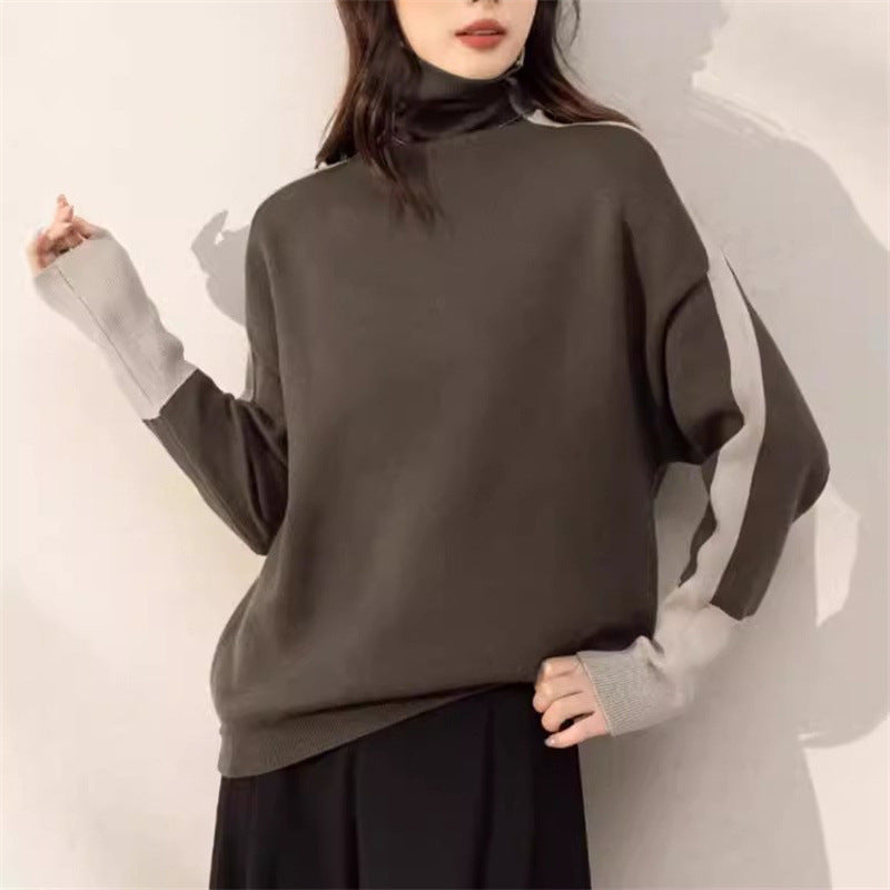Kvinnor Casual Turtleneck Tröja med Kontrastärmar Mirla-Eva Jonsson