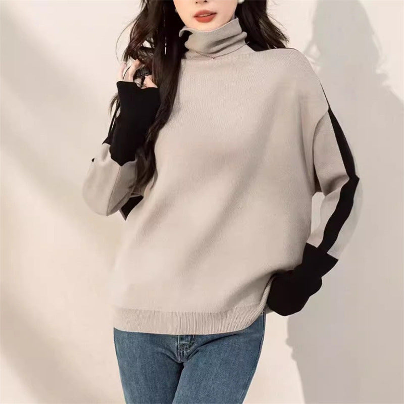 Kvinnor Casual Turtleneck Tröja med Kontrastärmar Mirla-Eva Jonsson