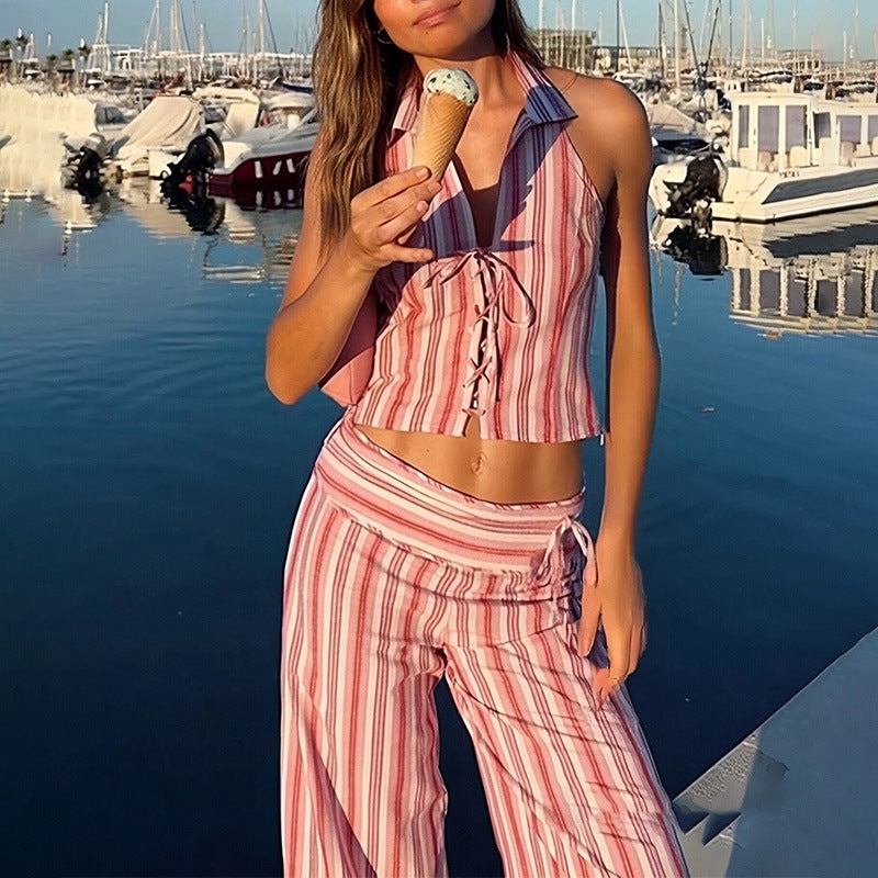 Kvinnor Casual Tvådelad Set med Långa Byxor och Justerbar Topp Mirla-Eva Jonsson