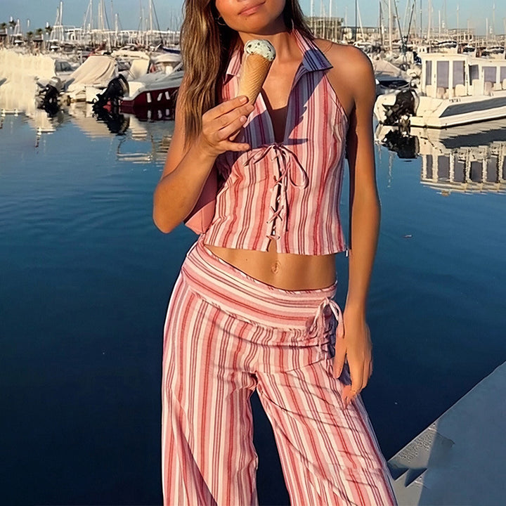 Kvinnor Casual Tvådelad Set med Långa Byxor och Justerbar Topp Mirla-Eva Jonsson