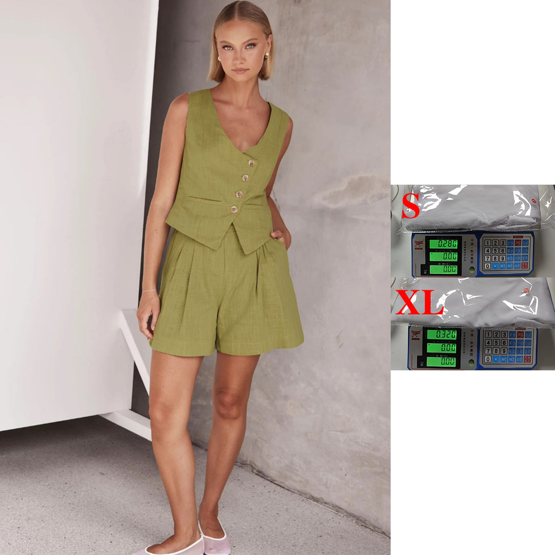 Kvinnor Casual Tvådelat med Kortärmad Blus och Shorts Mirla-Eva Jonsson