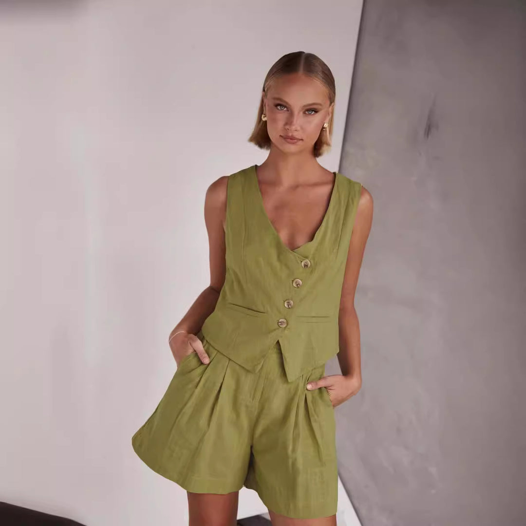 Kvinnor Casual Tvådelat med Kortärmad Blus och Shorts Mirla-Eva Jonsson