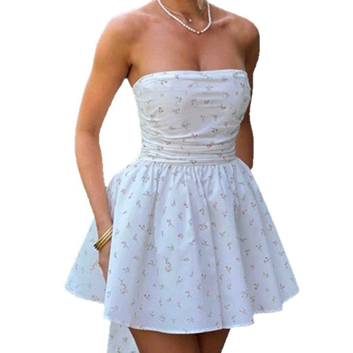 Kvinnor Charmigt Off-Shoulder Sommarklänning med Blommigt Mönster och Rynkad Kjol Mirla-Eva Jonsson