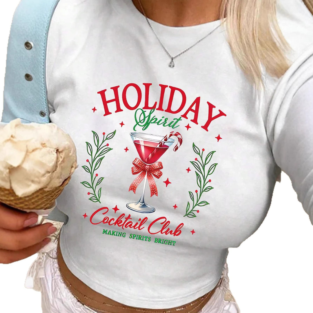 Kvinnor Crop-Top med kreativ cocktailmotiv och festlig tryck Mirla-Eva Jonsson