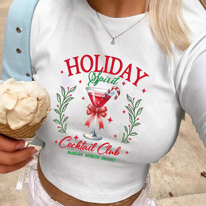 Kvinnor Crop-Top med kreativ cocktailmotiv och festlig tryck Mirla-Eva Jonsson