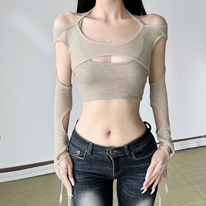Kvinnor Crop-Top med sofistikerade volangdetaljer och långärmad design Mirla-Eva Jonsson