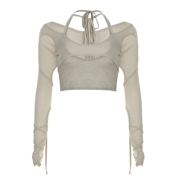 Kvinnor Crop-Top med sofistikerade volangdetaljer och långärmad design Mirla-Eva Jonsson