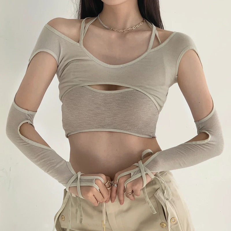 Kvinnor Crop-Top med sofistikerade volangdetaljer och långärmad design Mirla-Eva Jonsson