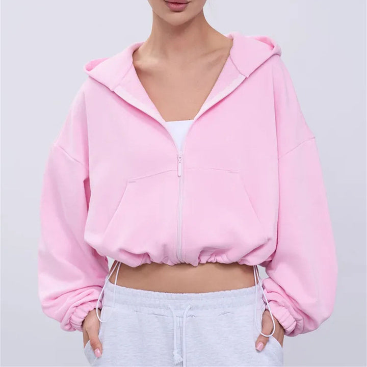 Kvinnor Cropped Hoodie Jacka med Dragkedja och Oversized Ärmar Mirla-Eva Jonsson