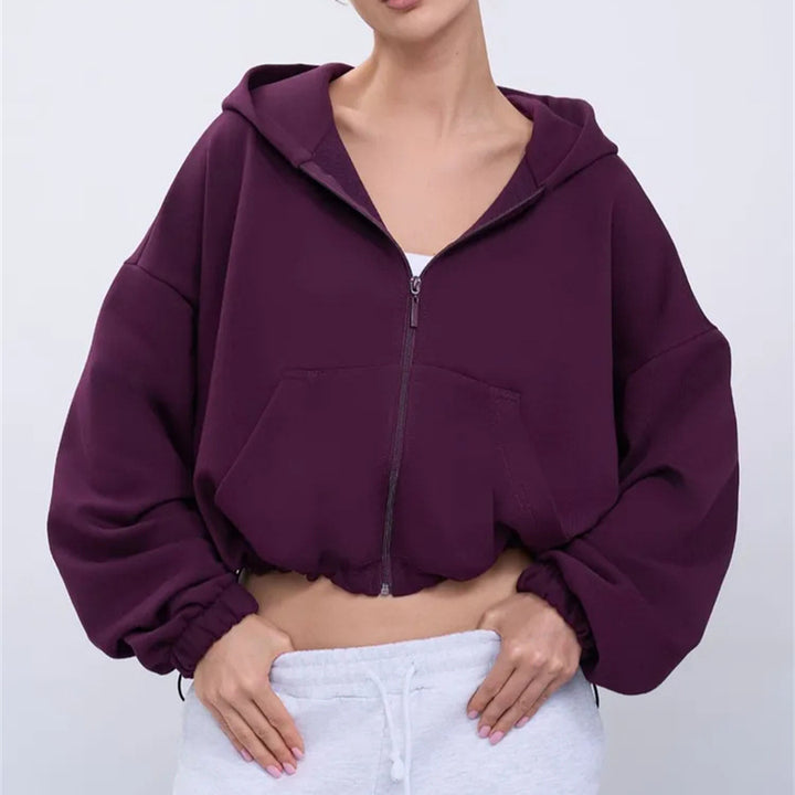 Kvinnor Cropped Hoodie Jacka med Dragkedja och Oversized Ärmar Mirla-Eva Jonsson