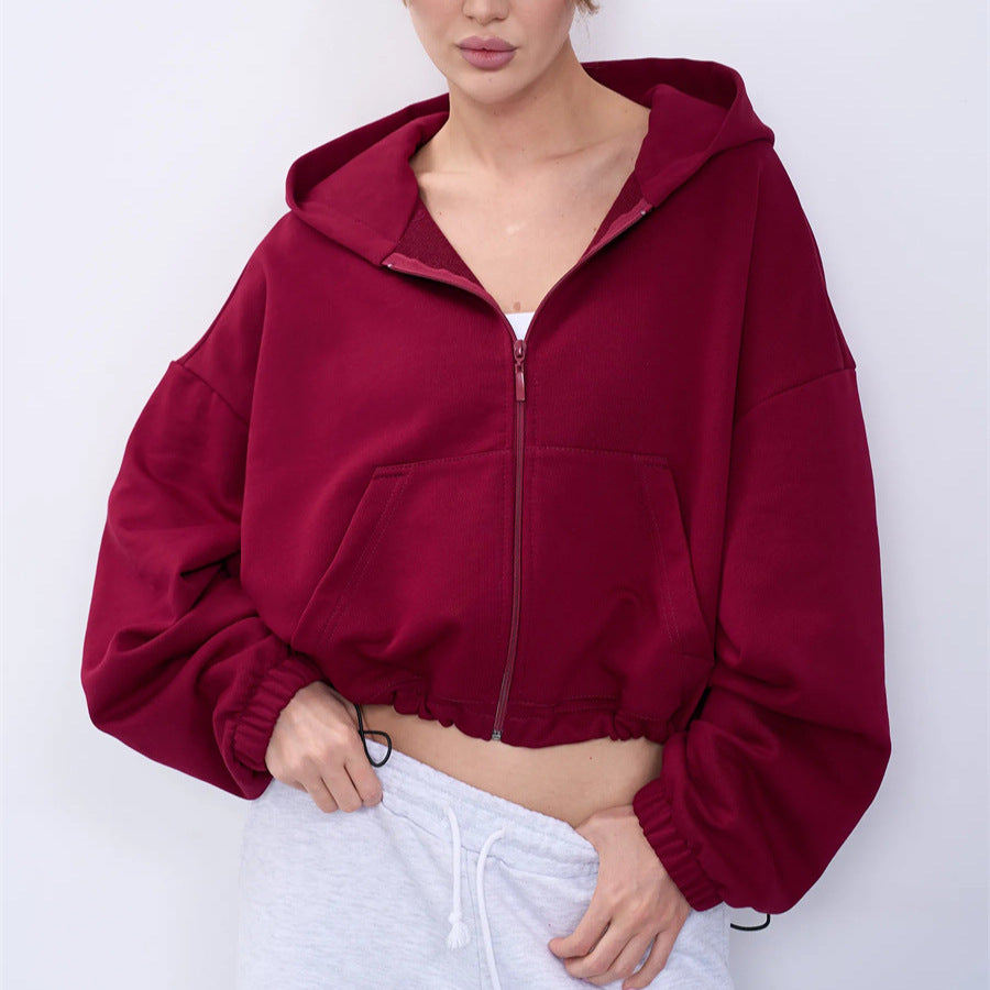 Kvinnor Cropped Hoodie Jacka med Dragkedja och Oversized Ärmar Mirla-Eva Jonsson