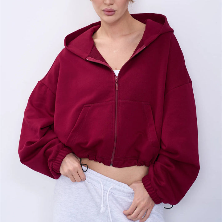 Kvinnor Cropped Hoodie Jacka med Dragkedja och Oversized Ärmar Mirla-Eva Jonsson