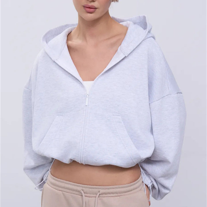 Kvinnor Cropped Hoodie Jacka med Dragkedja och Oversized Ärmar Mirla-Eva Jonsson