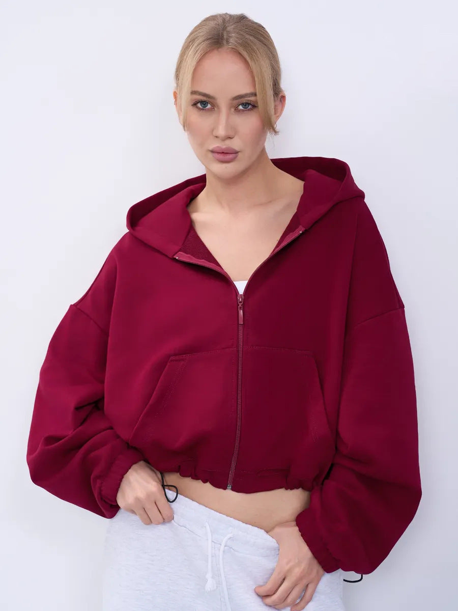 Kvinnor Cropped Hoodie Jacka med Dragkedja och Oversized Ärmar Mirla-Eva Jonsson