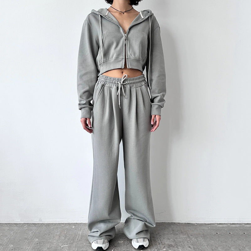 Kvinnor Cropped Hoodie och Vida Joggingbyxor Set Mirla-Eva Jonsson