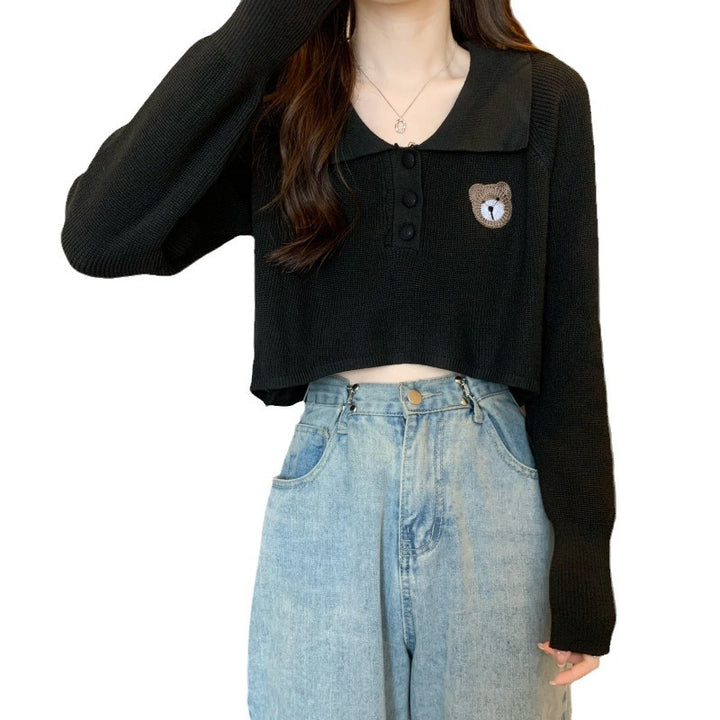 Kvinnor Cropped Pullover med en knappstängning och enhörningsemblem-Eva Jonsson