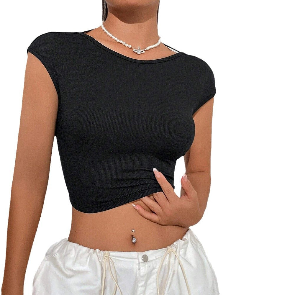 Kvinnor Cropped T-Shirt med harmonisk ribbdesign och trendig rund hals Mirla-Eva Jonsson