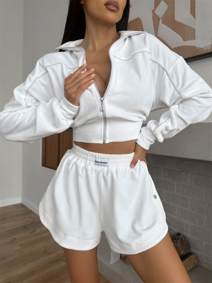 Kvinnor Cropped Velour Set med Dragkedja och Elastisk Midja Mirla-Eva Jonsson