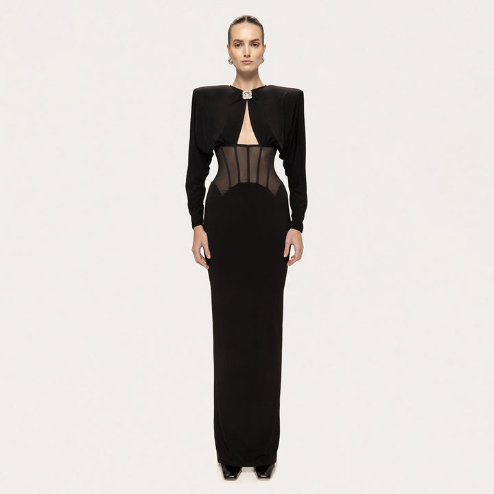 Kvinnor Elegant Aftonklänning med transparenta insatser och figurnära design Mirla-Eva Jonsson