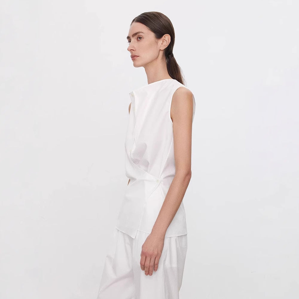 Kvinnor Elegant Ärmlös Skjorta med Asymmetrisk Snitt Mirla-Eva Jonsson