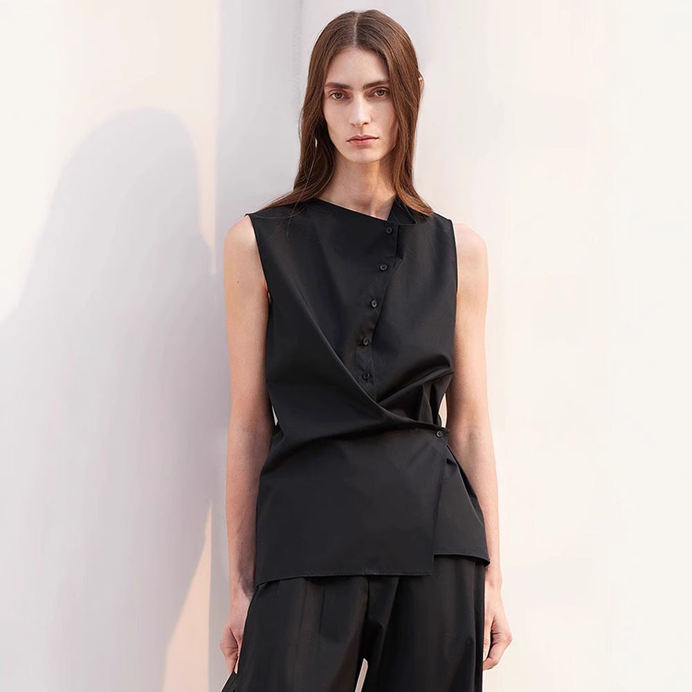 Kvinnor Elegant Ärmlös Skjorta med Asymmetrisk Snitt Mirla-Eva Jonsson