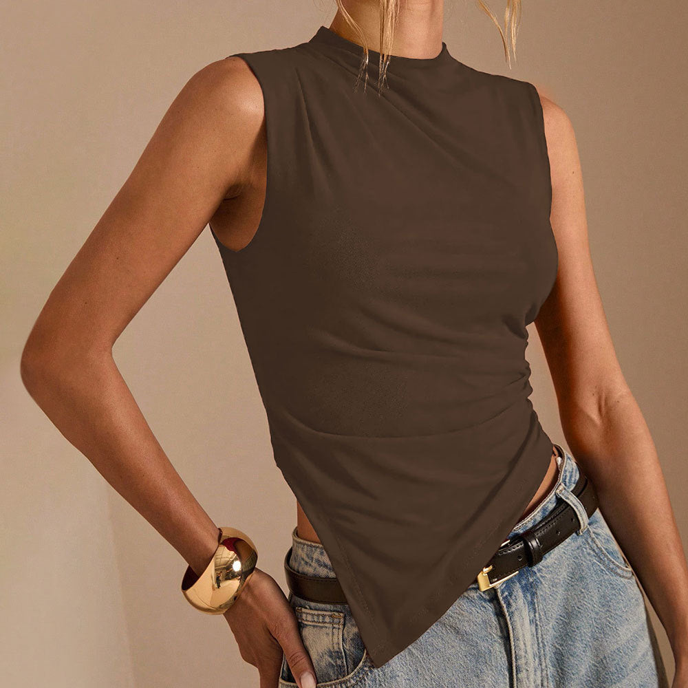 Kvinnor Elegant Asymmetrisk Topp med Hög Krage och Drapering Mirla-Eva Jonsson